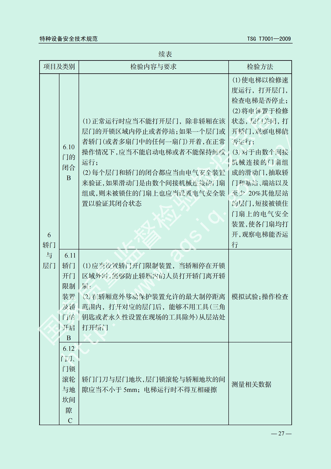 電梯監(jiān)督檢驗(yàn)和定期檢驗(yàn)規(guī)則——曳引與強(qiáng)制驅(qū)動電梯     TSG  T7001-2009(圖21)